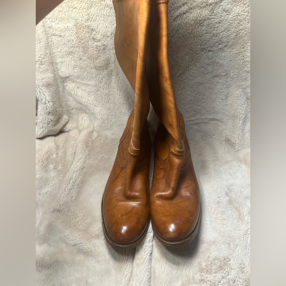 Frye Tall Leather Riding Boots in Cognac Brown - Picture 3 of 7